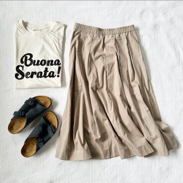 マキシ丈裏地付きでも♡サラサラコットン☆大人可愛いタックフレアスカート ホワイトベージュ