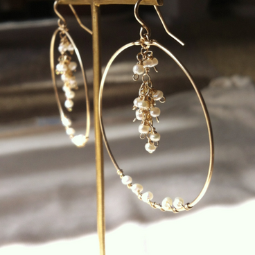 極小粒淡水パール　フープピアス　14Kgf