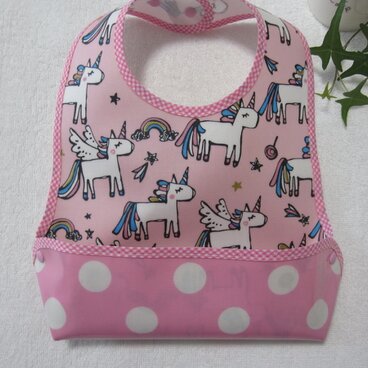 ラミネート☆お食事エプロン【ユニコーン　ドット　ピンク】