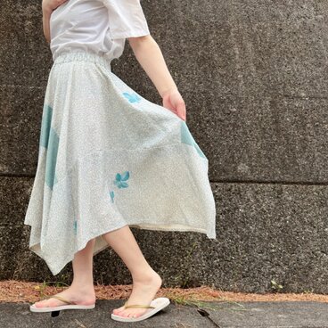 絹 silk 着物  ちりめん ボリュームたっぷりの ロングサーキュラースカート  M～L