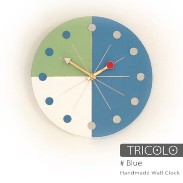 手作りの壁掛け時計　MUU CLOCK TRICOLO (BLUE) デザイン時計　インテリア