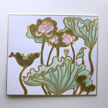 【日本画】蓮 _色紙に描く_4