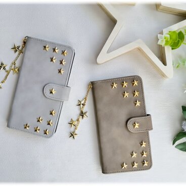【 iPhone Android ほぼ全機種対応 】星スタッズのスマホケース☆ 手帳型スマホケース