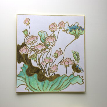 【日本画】蓮 _色紙に描く_10