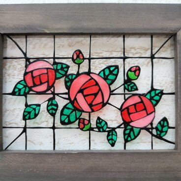 送料無料*ステンドグラス風*バラ縦にも横にも飾れるデザイン･赤･ハンドメイド♪