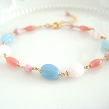 14KGF　アクアマリンとインカローズのブレスレット