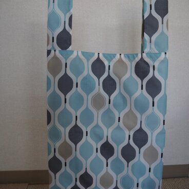 レジ袋型エコバッグ/大　(幾何学柄･ﾌﾞﾙｰ×ｸﾞﾚｰ)　58