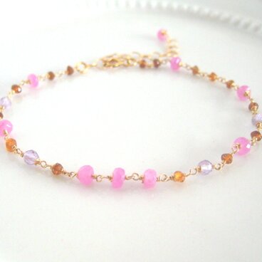 14KGF ピンクサファイア、アメジスト、トルマリンのブレスレット