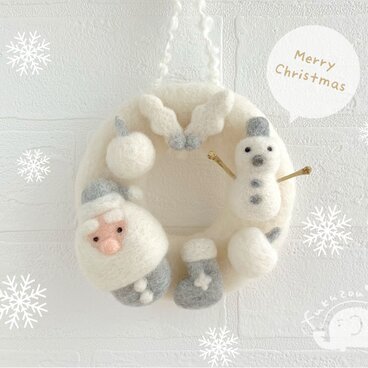 小さなクリスマスリース＊ホワイト＊フェルト