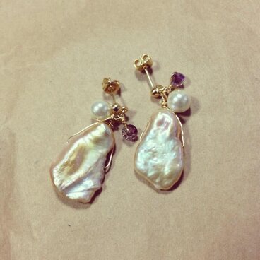 淡水パール（ビワ）ピアス