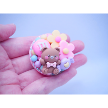 デコレーション　盛り沢山　スマホグリップ　くま　お花　ミニチュア　丸『1』