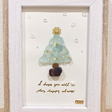 シーグラスアート　クリスマスツリー(淡いブルー)  インテリア