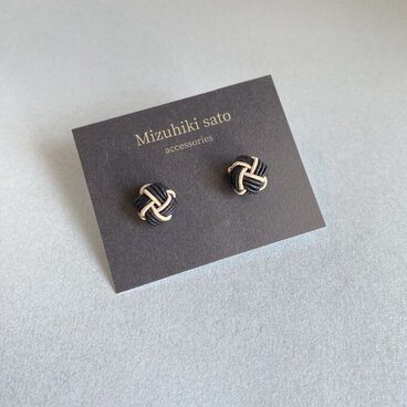 水引ピアス◆あわじ玉◆黒金