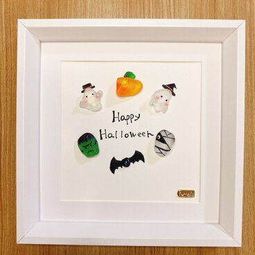 シーグラスアート　ハロウィン　ヒーリングアート　絵画　インテリア　飾り