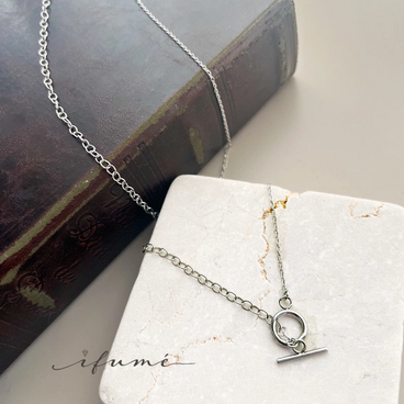 【ifumé】金属アレルギー対応 軽量♪アシンメトリーのマンテルロングネックレス サージカルステンレス SILVER