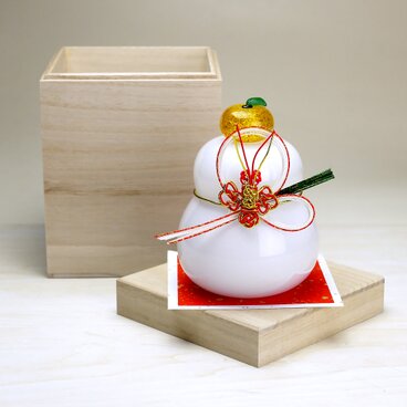 【受注制作】吹きガラス鏡餅（海老）☆台座にもなる収納桐箱付き☆※納期約１週間～12月下旬