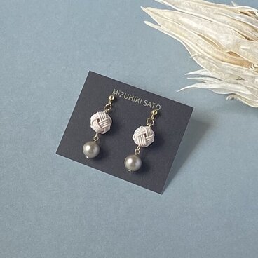 水引きあわじ玉とゴールドパール◆ピアス/イヤリング◆バニラ