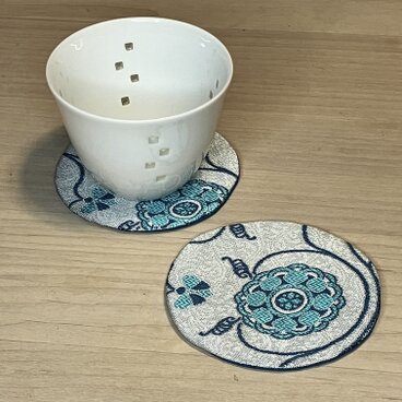 【星紋コースター】２枚組み　西陣織・絹の煌めきコースター（ブルー）