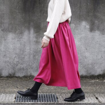 【特価品】コットンビエラ ギャザースカート（フューシャピンク）ロング マキシ ローズレッド 起毛