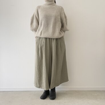 受注製作＊リネンウールマキシワイドパンツ(グリーン)
