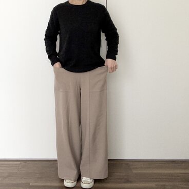 即納＊裏起毛ストレッチ＊アウトポケットワイドパンツ(ベージュ)