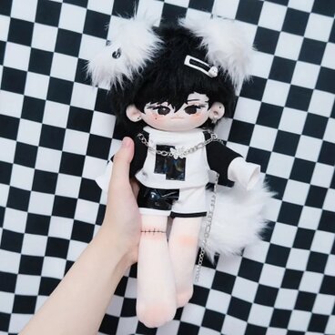 濃霧 長い脚 38cm 無属性 ぬいぐるみ 着せ替えぬいぐるみ 獣耳付け男の子 黒髪黒い瞳着せ替え人形 綿人形