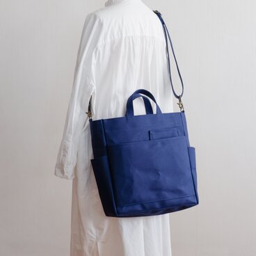 ダブルポケット2wayトート 紺 / 8号帆布