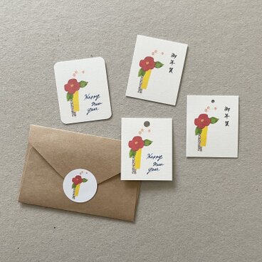 小さな椿のお年賀カード タグ のし 40枚