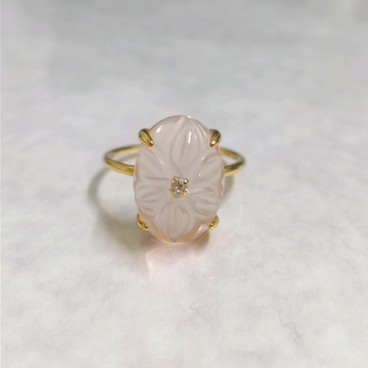 【silver925 】K18gp お花のローズクォーツリング