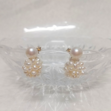 【K14gf】2WAY 淡水パールの粒々ピアス
