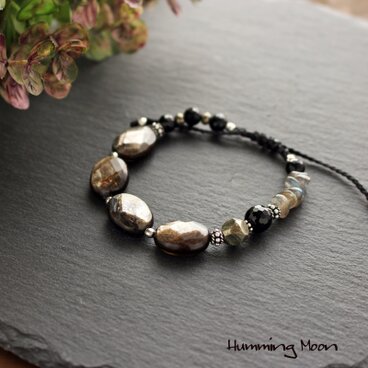 《silvers925》つきあかり～モスコバイト×ラブラドライトのコードブレスレット