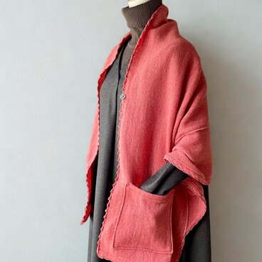 【再販】手織りの「3way着るストール」［あかね色］