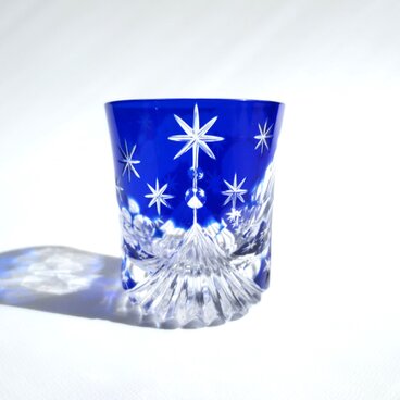 カットガラス　瑠璃色　ぐい飲み