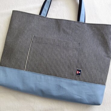 セミオーダー⭐︎ヒッコリー＆帆布・ライトブルー☆レッスンバッグ