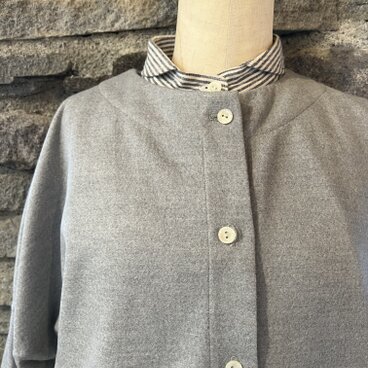 wool100%圧縮ノーカラーニットコート グレー