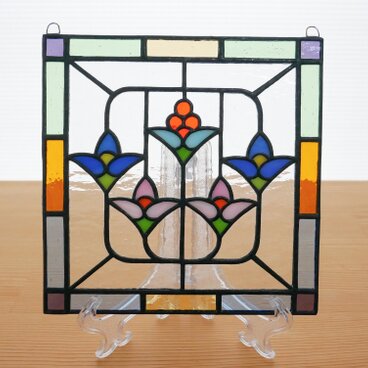 ステンドグラス ミニパネル 花模様 15cm