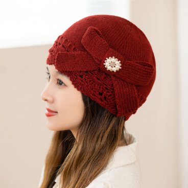 手編み　【Lady's】オシャレな帽子　アカ