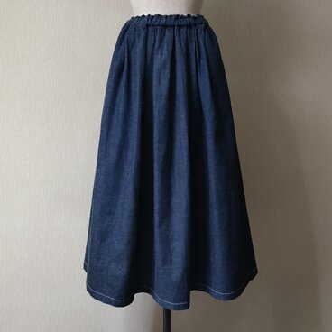 10ozデニム　タックギャザースカート
