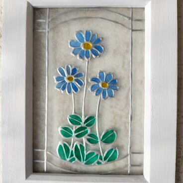 送料無料*ステンドグラス風*ブルーデージー･シルバー･ハンドメイド♪