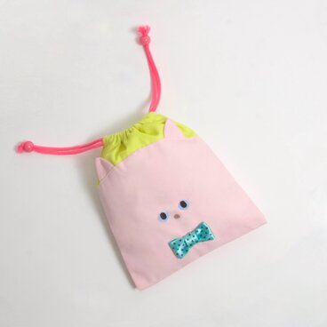 ねこ 給食袋 ピンク × ライムイエロー Kids