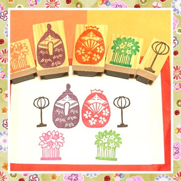✤桃の節句はんこ〓【お雛様5点セット】4.5×3cm他
