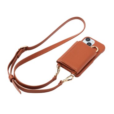財布 ケース iPhone15 Plus 高級 牛革 本革 カバー ブラウン ショルダー ストラップ 斜め掛け お札 収納