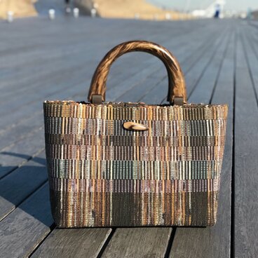 プロが作った軽くて形崩れしない裂き織りバッグ（茶）