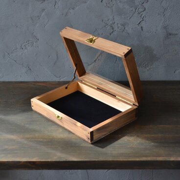 0310mito 国産ひのきとレトロガラスのコレクションケース Ｍ size（クリアガラス）