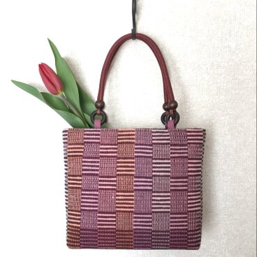 プロが作ったおしゃれ裂き織りバッグ（ピンク）小さめ