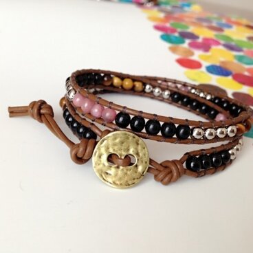 天然石＊革紐ペアブレスレット (women)