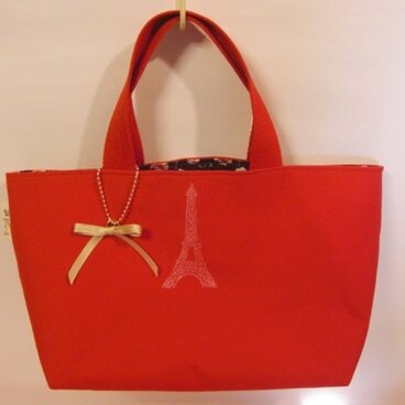 エッフェル塔スタンプのミニ帆布バッグ(red)