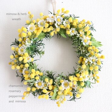 new ミモザ＆ハーブリース（アーティフィシャルフラワー）