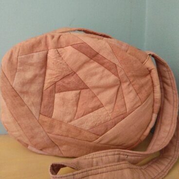 柿渋染め手ぬぐい無地パッチワーク丸形風ショルダーバック