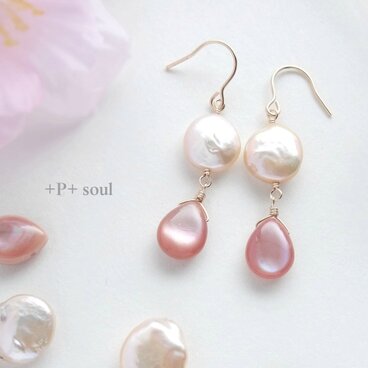 14kgf pearlピンクシェルピアス 【PS-569P】